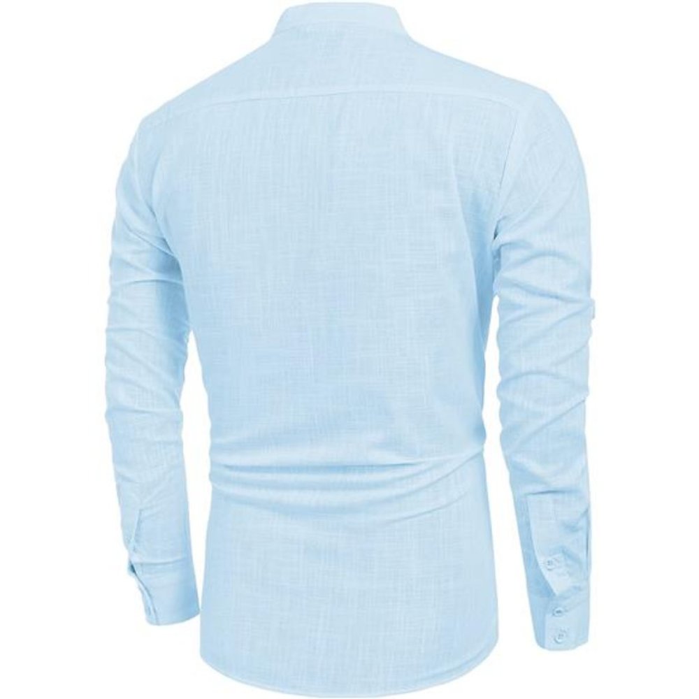 Men's Cotton Linen Henley Shirt Long Sleeve Hippie Casual Beach T Shirts - Picture 3 of 7